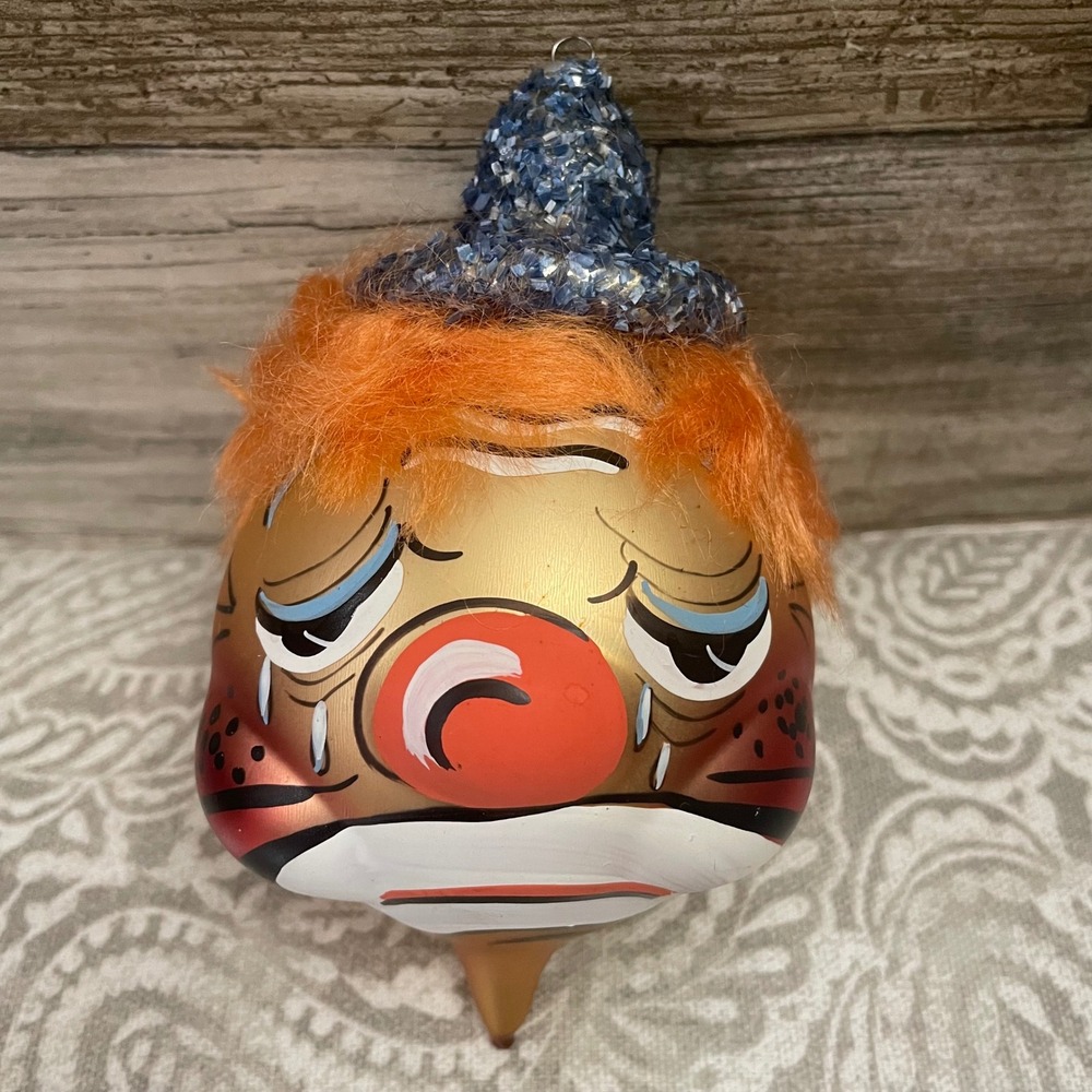 Vintage Sad Clown blown glass Christmas Ornament made in Italy